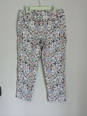 Ann Taylor LOFT Marisa Cropped Capri Pants Women's 4 Floral White Blue Pattern